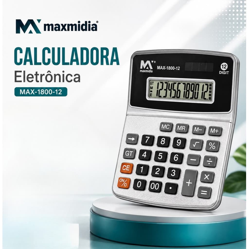 Calculadora Eletrônica Grande 12 Dígitos A Bateria / Solar Visor Amplo Mesa Escritório Escolar Comercial