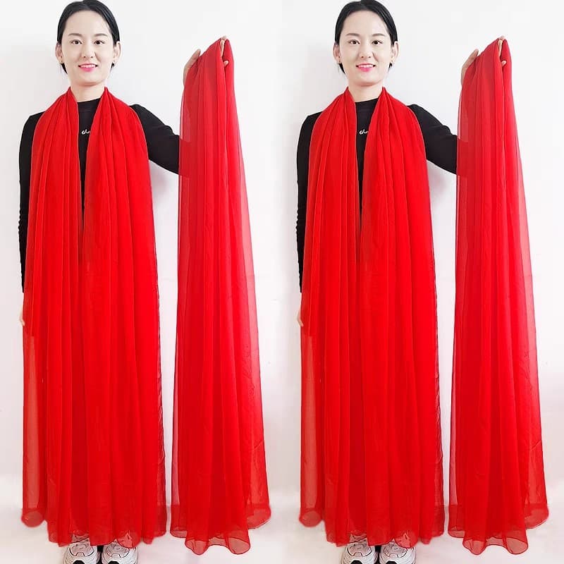 3m chinês vermelho grande vermelho quadrado dança gaze Oversized lenço de seda vermelho feminino verão protetor solar fo