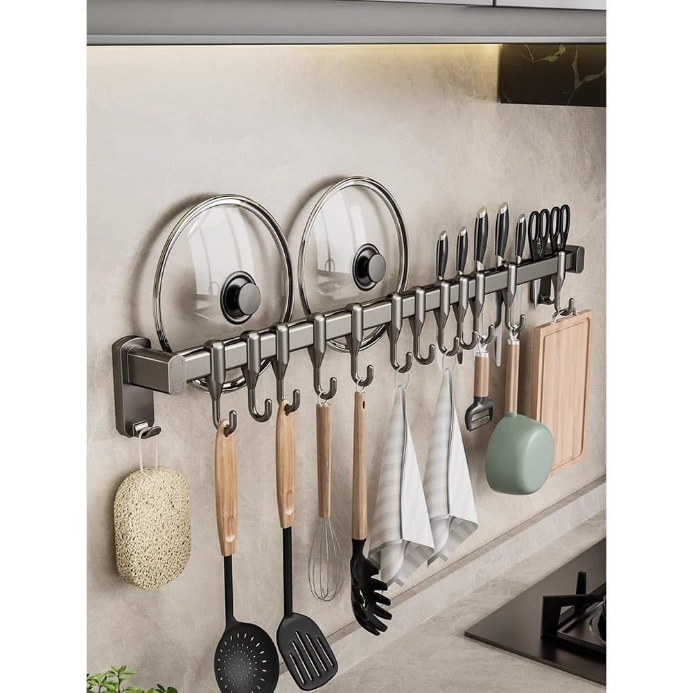 Gancho de cozinha rack sem perfuração cabide espaço alumínio fixado na parede linha gancho espátula colher faca rack cab