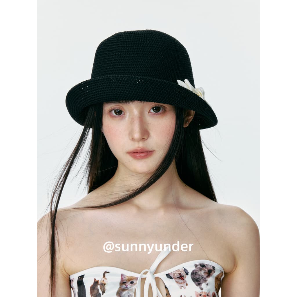 Moda preto respirável pequena aba balde chapéu feminino verão protetor solar chapéu de sol estilo coreano atmosfera most