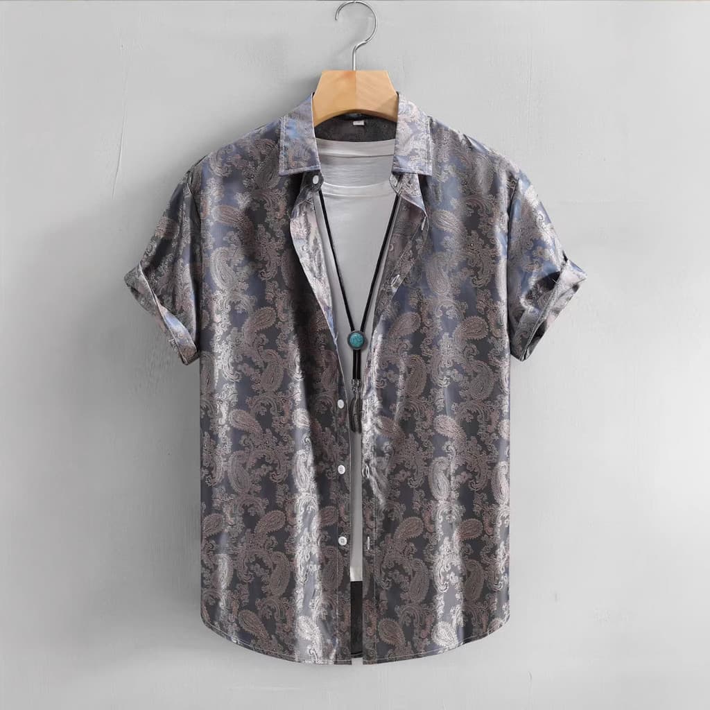Camisa Masculina jacquard Moda casual Manga Curta