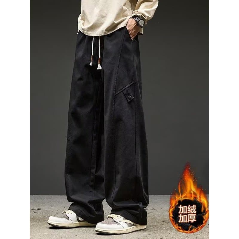 Macacão masculino inverno estilo Hong Kong High Street velo forro calças de perna larga outono inverno solto em linha re