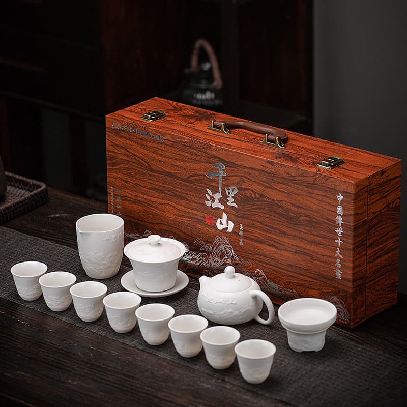 Suet Tamagoyaki em relevo mil milhas Riverside Tea Set Xishi Gaiwan Teacup Set High-End Business Gift
