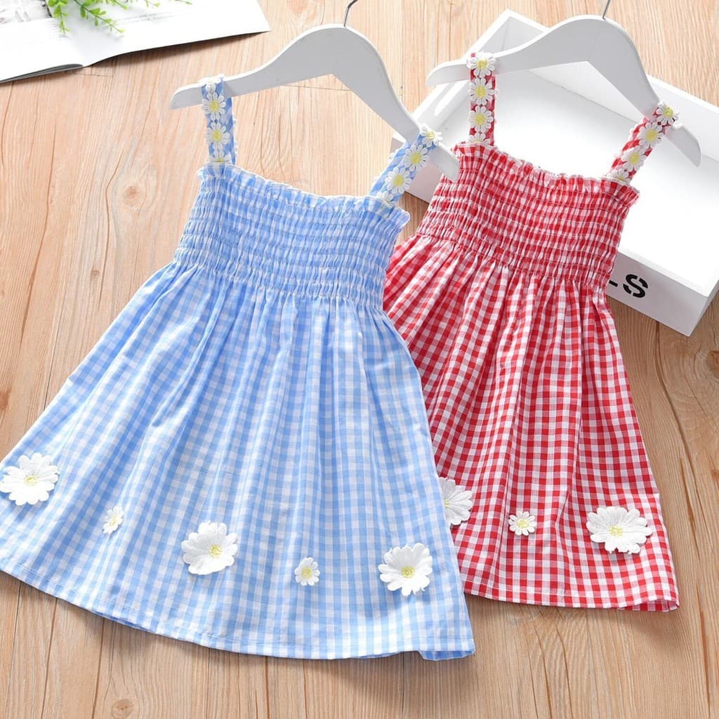 2022 novo estilo margarida xadrez estilo ocidental vestido menina princesa estilingue saia bebê vestido de verão na moda