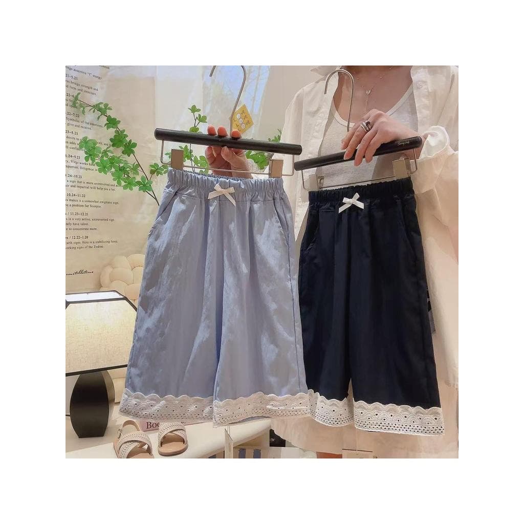 Meninas versão coreana calças casuais de renda fina verão novo estilo crianças tornozelo comprimento calças de perna lar