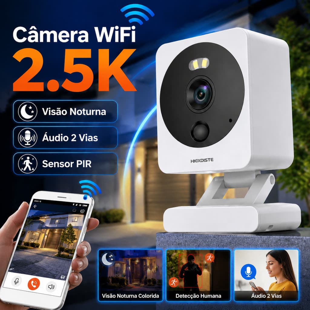 Camera Vigilancia Wifi Espia Interna Externa Prova Dagua Sensor Movimento Led Monitoramento Audio 2K