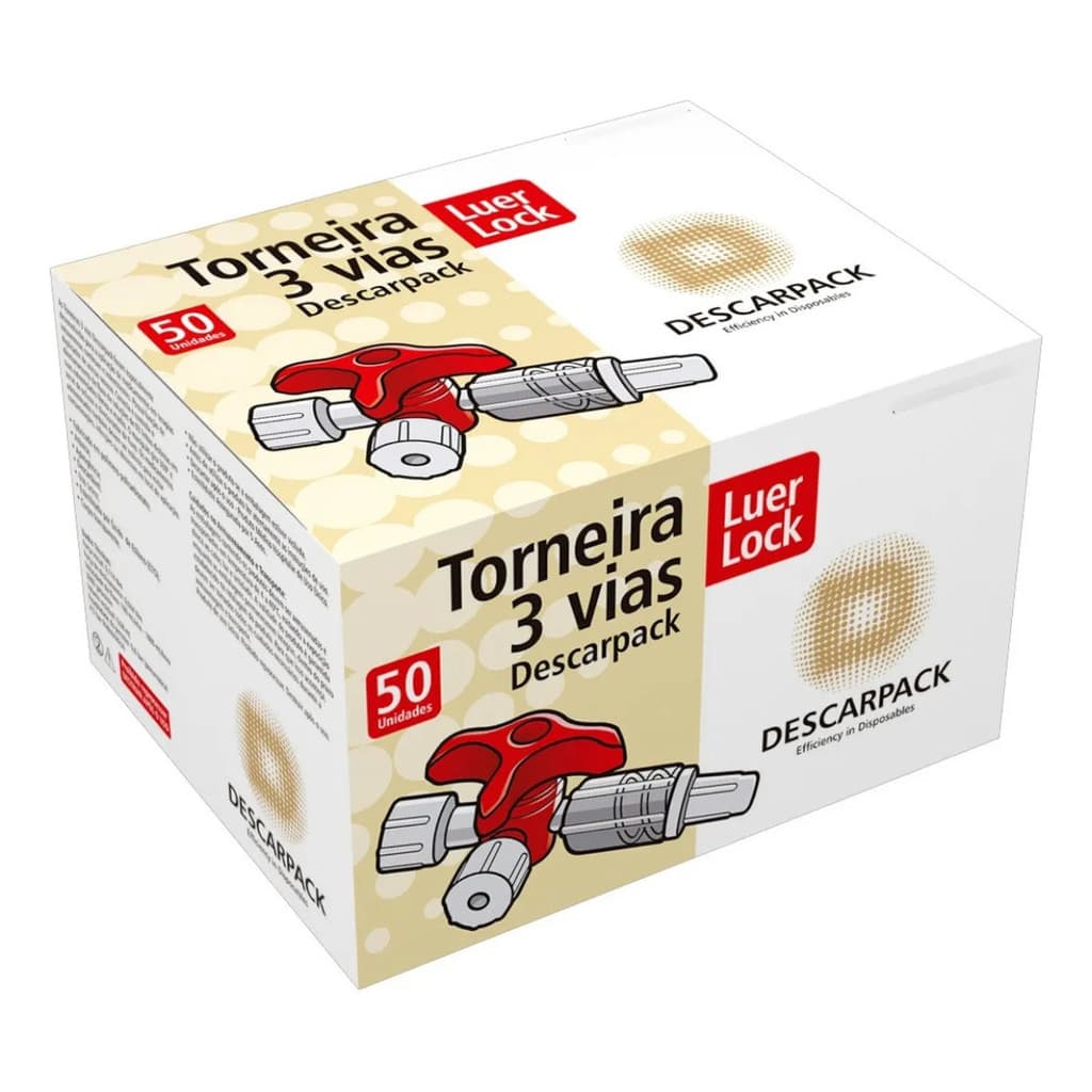 TORNEIRA 3 VIAS LOCK VERMELHA DESCARPACK - CAIXA COM 50 UN