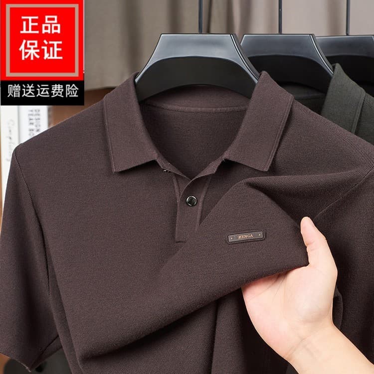 Camisa POLO masculina de lapela estilo viajante outono inverno suéter de manga curta de meia-idade jovem Casual All-Matc