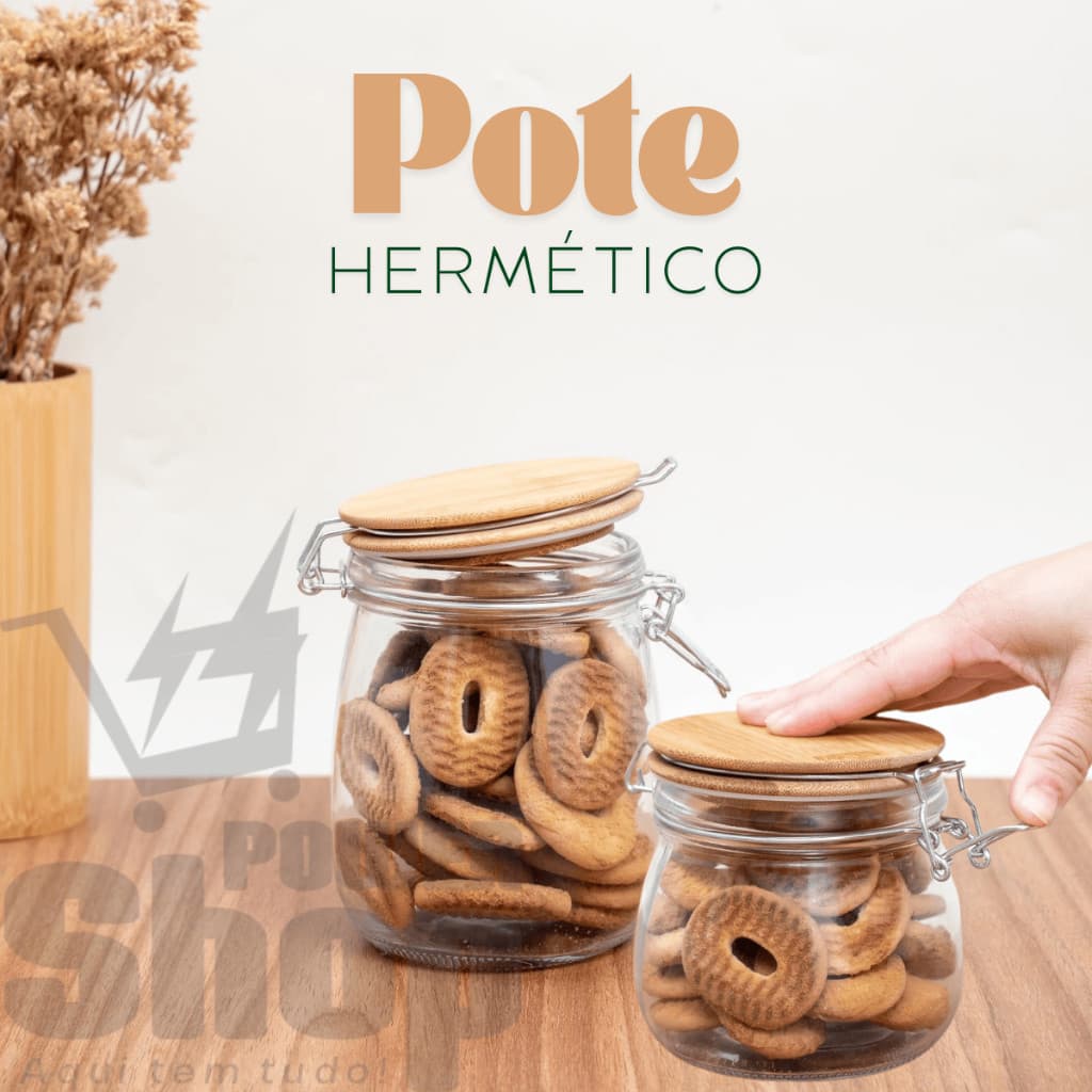 Pote de Vidro Hermético com Tampa de Bambu e Trava – 500ml / 750ml | Armazenamento de Alimentos