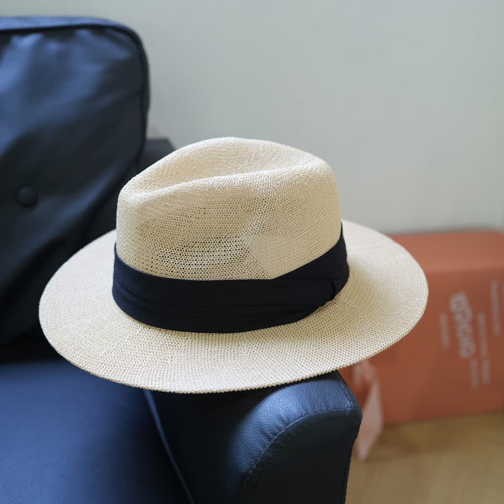 Simples unissex tecido à mão bege panamá chapéu de palha feminino verão viagem férias chapéu de sol Casual chapéu superi