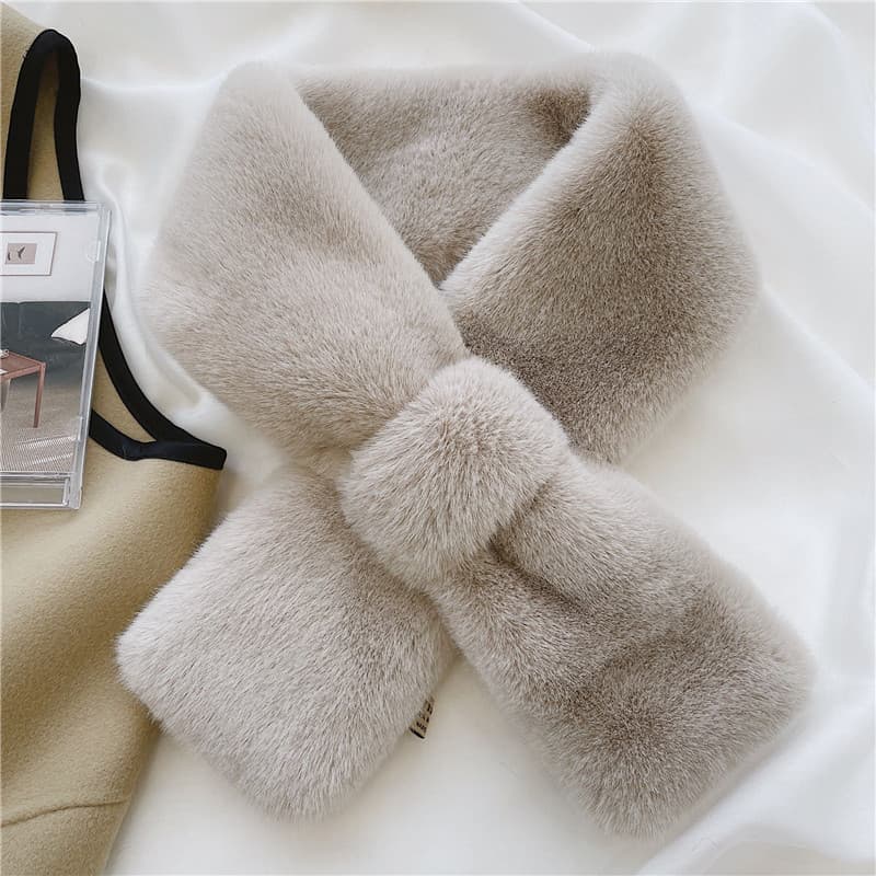 Cor sólida peludo feminino inverno pescoço apoio cachecol versão coreana bonito estudante imitação Rex coelho pelúcia en