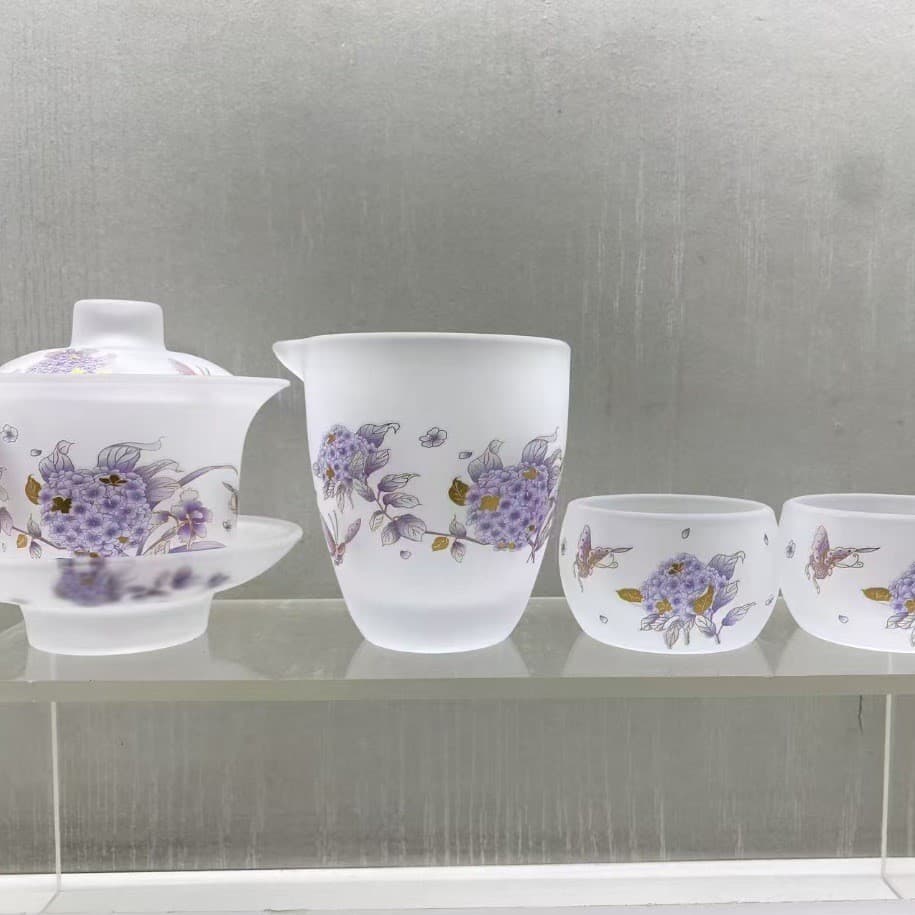 Conjunto de chá Kung Fu de hortênsia de vidro grelhado congelado chinês High-End reunião doméstica sala de estar escritó