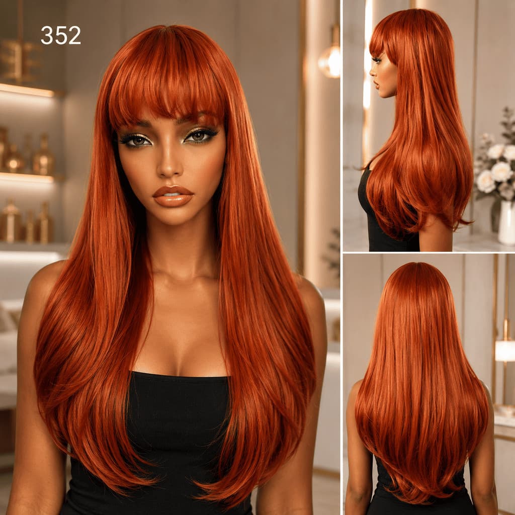 Peruca Lace Cor Cobre Linha Popular Fibra Liso Com Franja 60cm 260g Top Hair JULIA-352