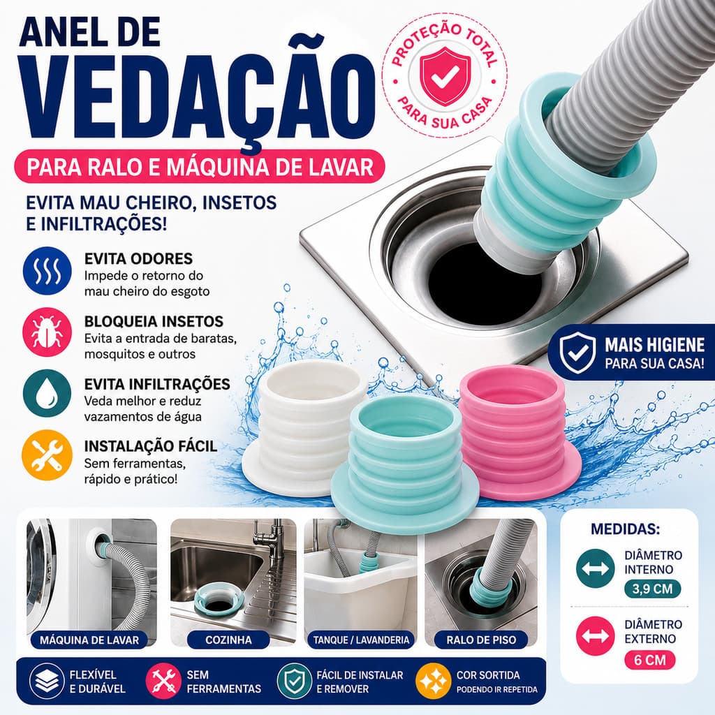 Anel de Vedação para maquina de lavar Ralo Anti Odor Anti Insetos Pia e Cozinha
