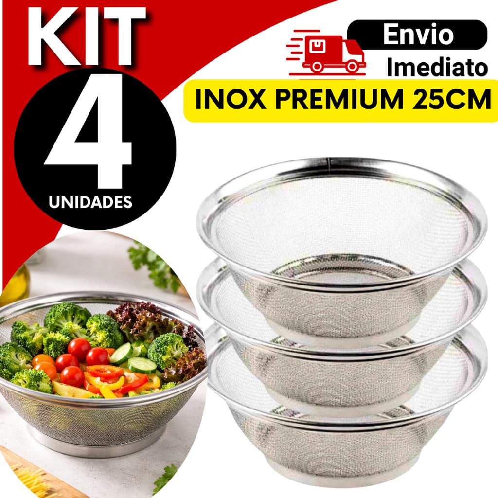Cesta Cesto Escorredor Inox 25cm Multiuso 4, 3, 2,  ou 1 Unidade Para Lavar Alimentos Frutas Legumes Arroz Massas