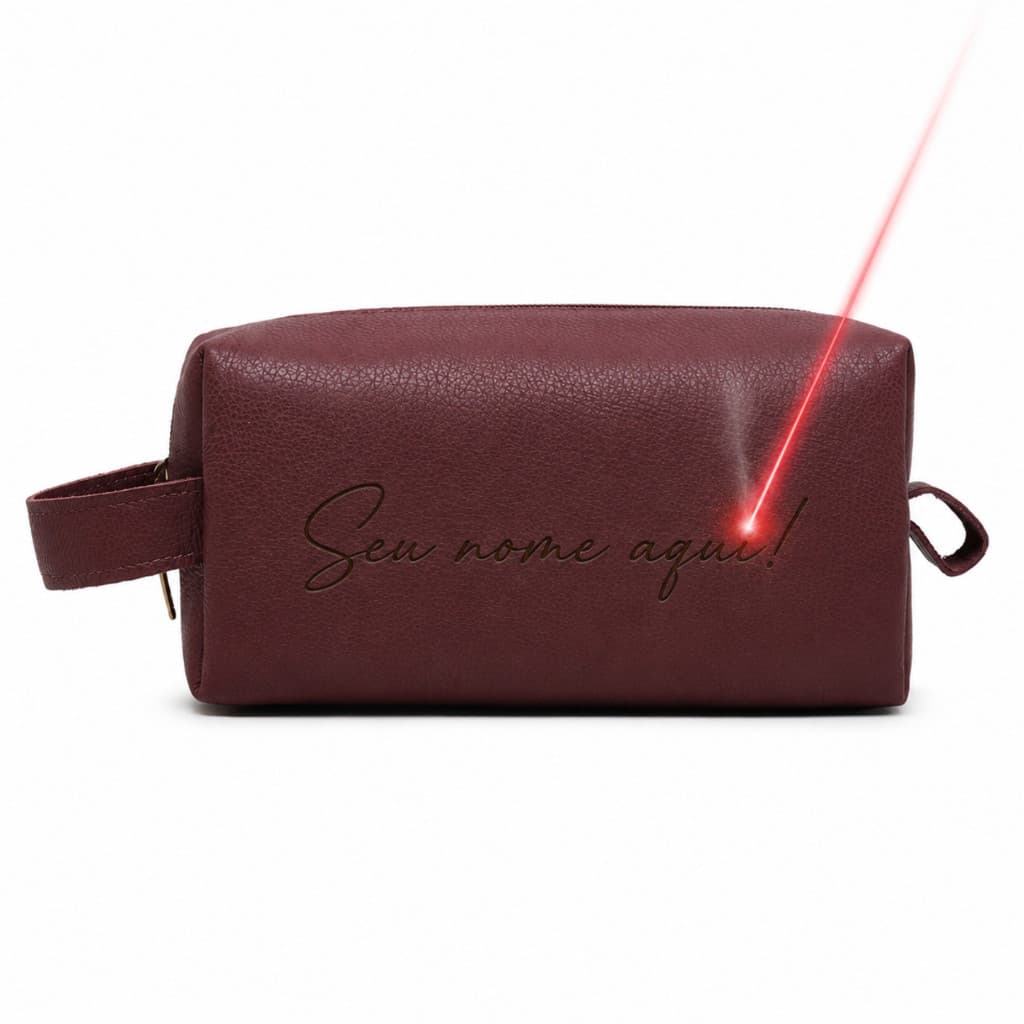 Bolsa Necessaire Vermelho PERSONALIZADA COM NOME para Viagem de Couro Legítimo -Organizadora Executi