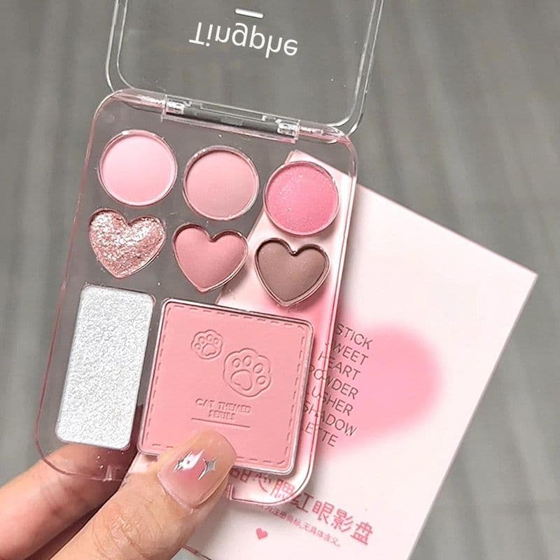 Estilo coreano luz rosto amor paleta de sombras Blush destaque um creme morango rosa marrom suave flor branca água maqui