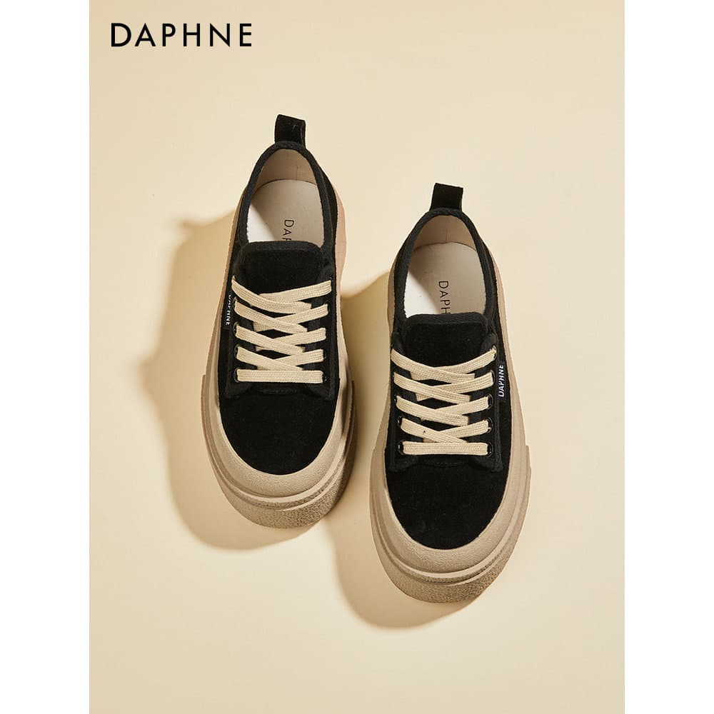 Daphne preto tênis sapatos femininos 2026 novo estilo plataforma de couro genuíno outono sapatos de lona plataforma espo