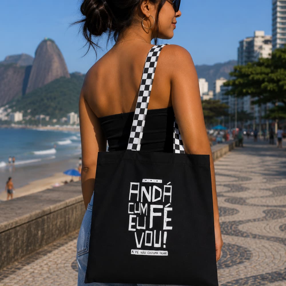 Bolsa Ecobag 100% algodão Black Anda cum fé (xadrez)