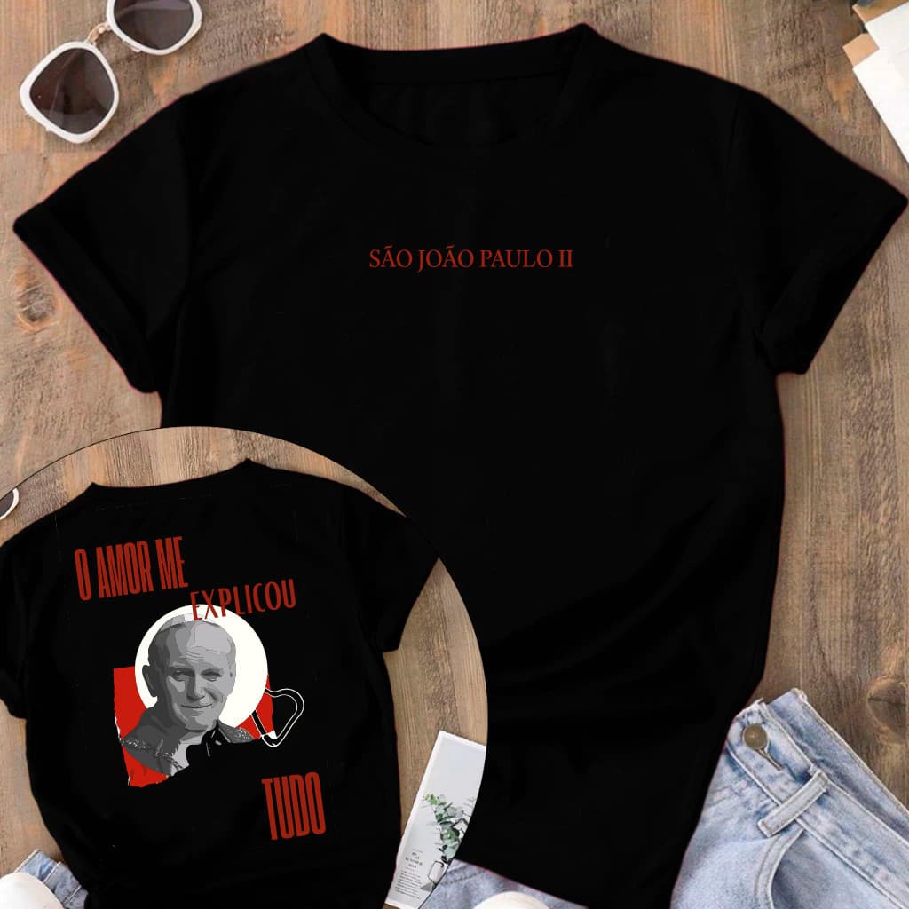 Camiseta Tradicional São João paulo II Blusa Jesus Religiosa Lançamento Camisa 100% Algodão Unissex