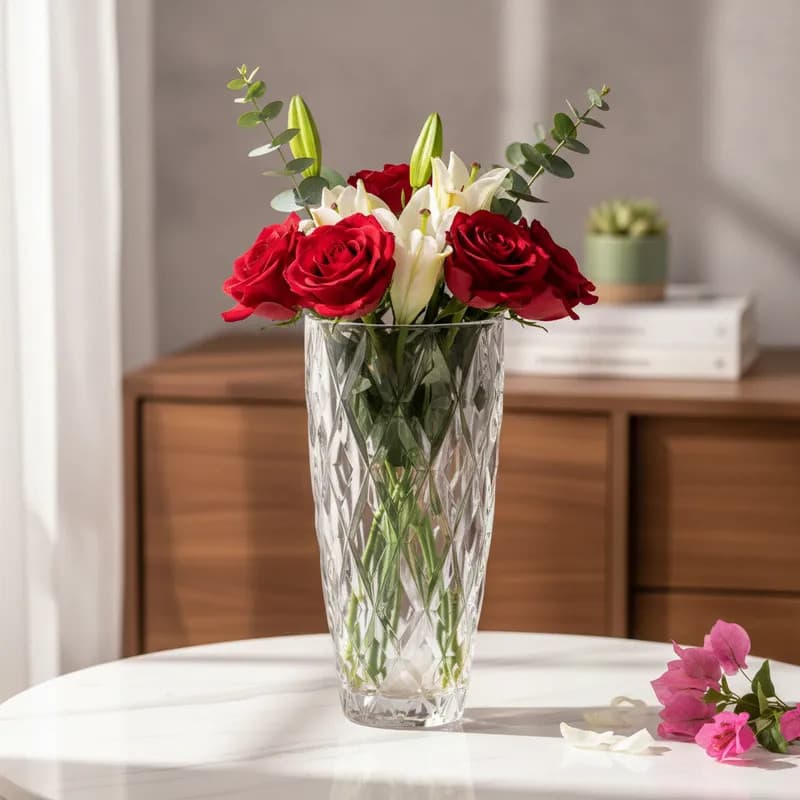 Vaso Vidro Grosso Diamond Transparente 27cm