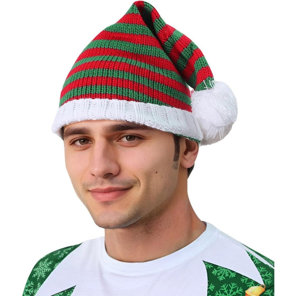 LINOCOUTON Gorro de Natal Listrado de Malha para Adultos, Masculino e Feminino