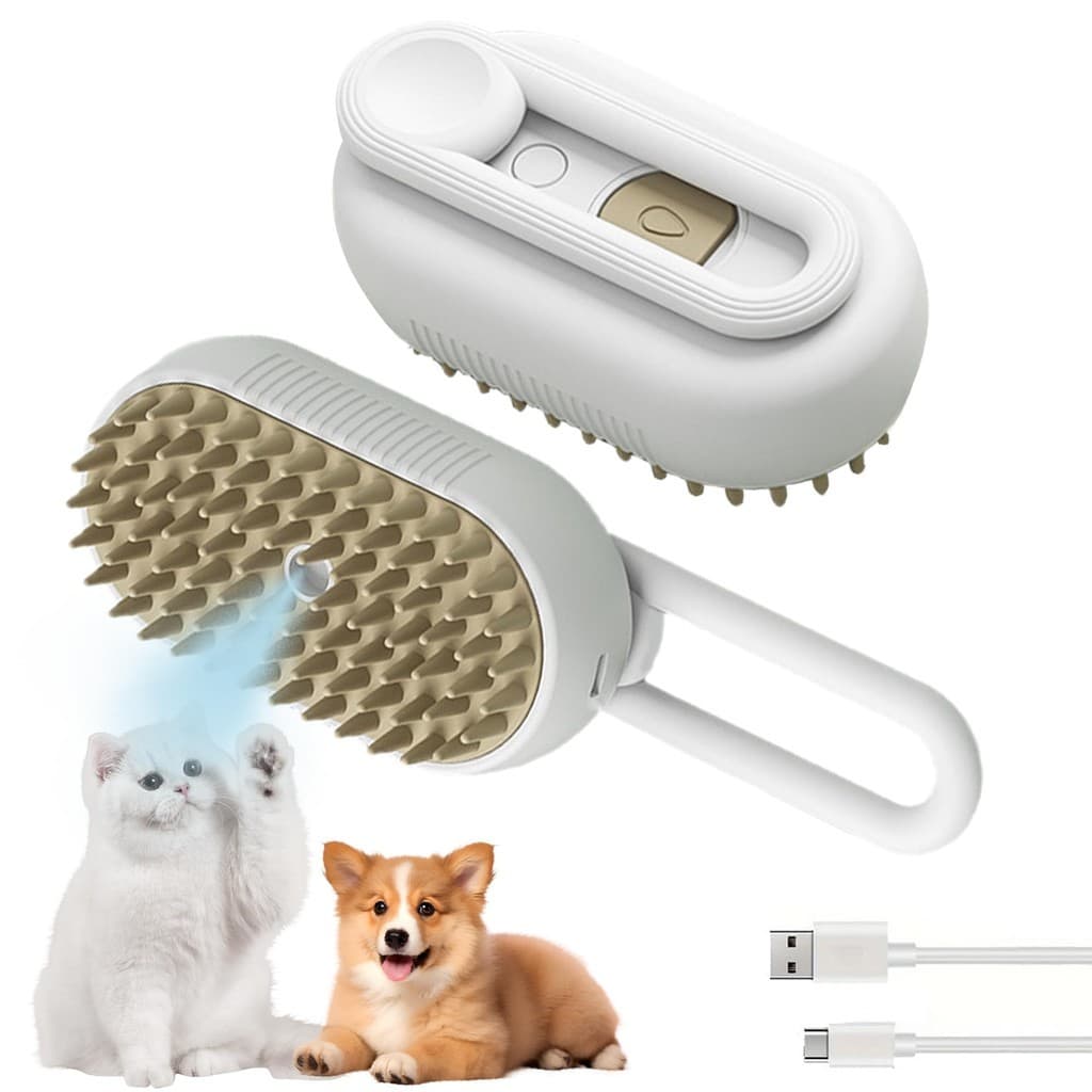 Escova a Vapor 4‑em‑1 para Gatos, Massagem Relaxante, Antiestática, Reduz Queda de Pelos e Limpeza de Pele
