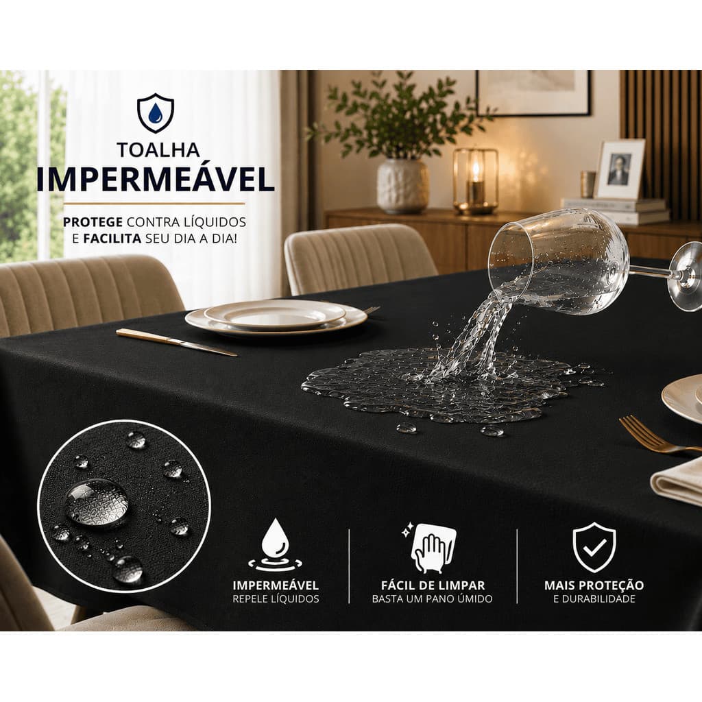 Toalha de Mesa Térmica Impermeável PVC Fácil Limpeza Dupla Face 4 6 8 Lugares Várias Cores Premium