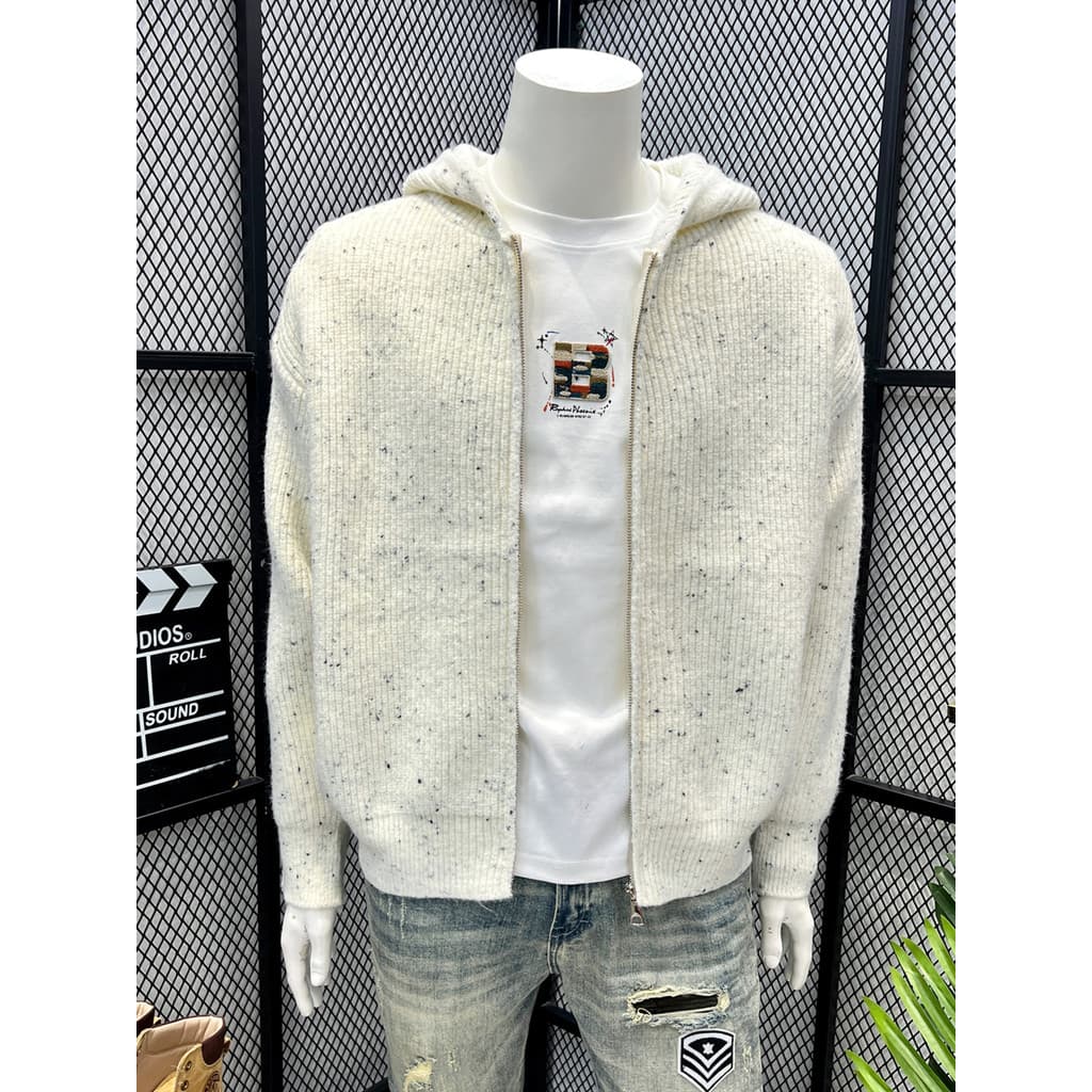 Gypsophila Design sentido cardigan com capuz malhas jaqueta masculina zíper cardigan Casual solto estilo preguiçoso cami