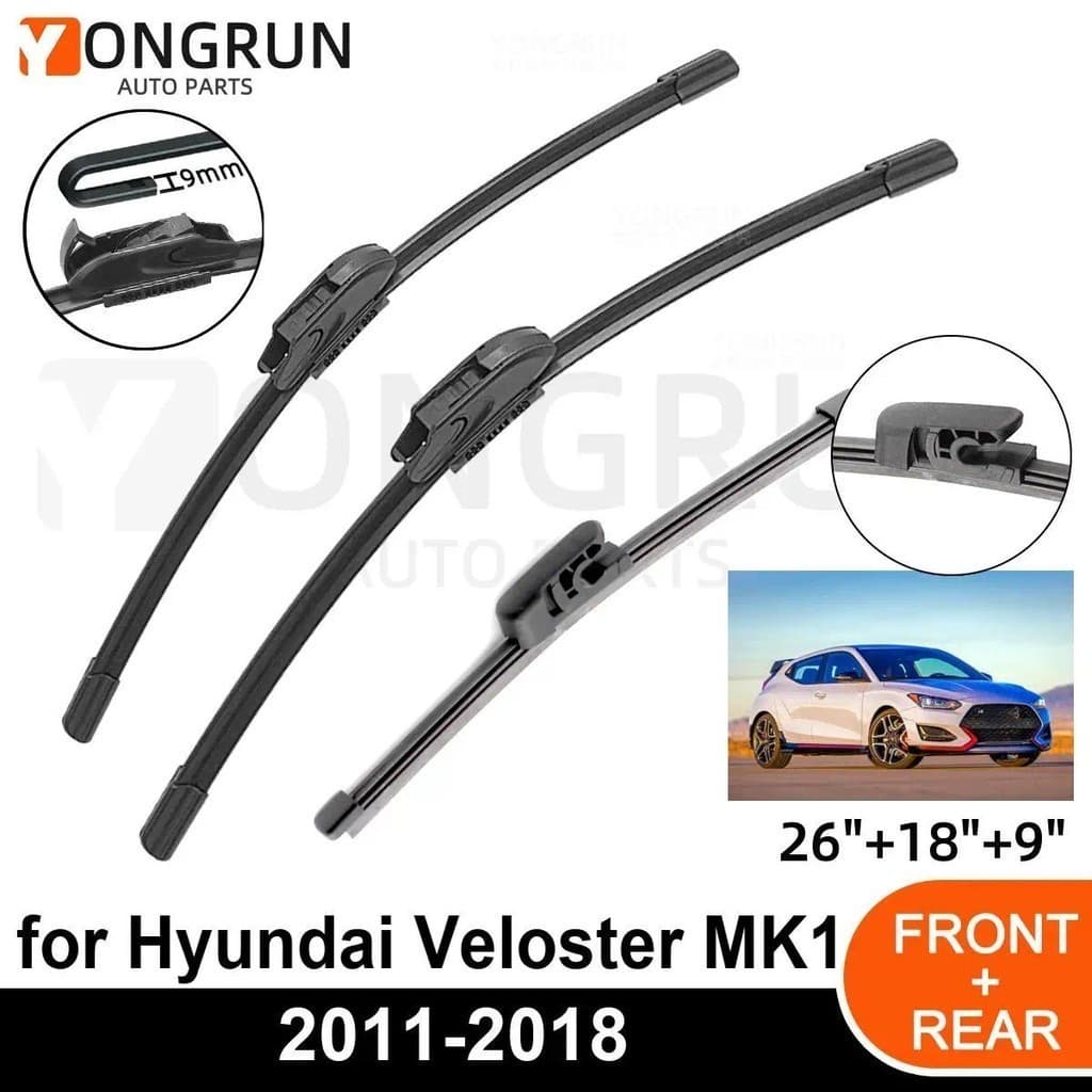 3 Pçs Limpador De Carro Para Hyundai Veloster MK1 2011-2018 Dianteiro Traseiro Pára-Brisas Lâmina Borracha Acessórios