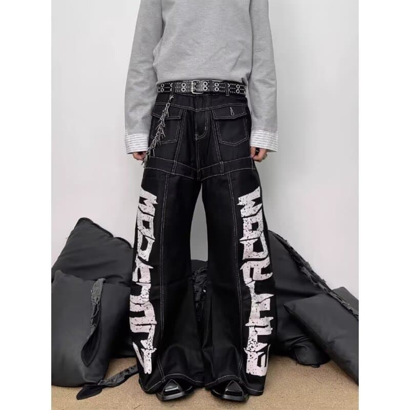 Estilo Hong Kong na moda masculina verão novo estilo 2024 carta única Jeans Hip Hop ins na moda High Street na moda rufi