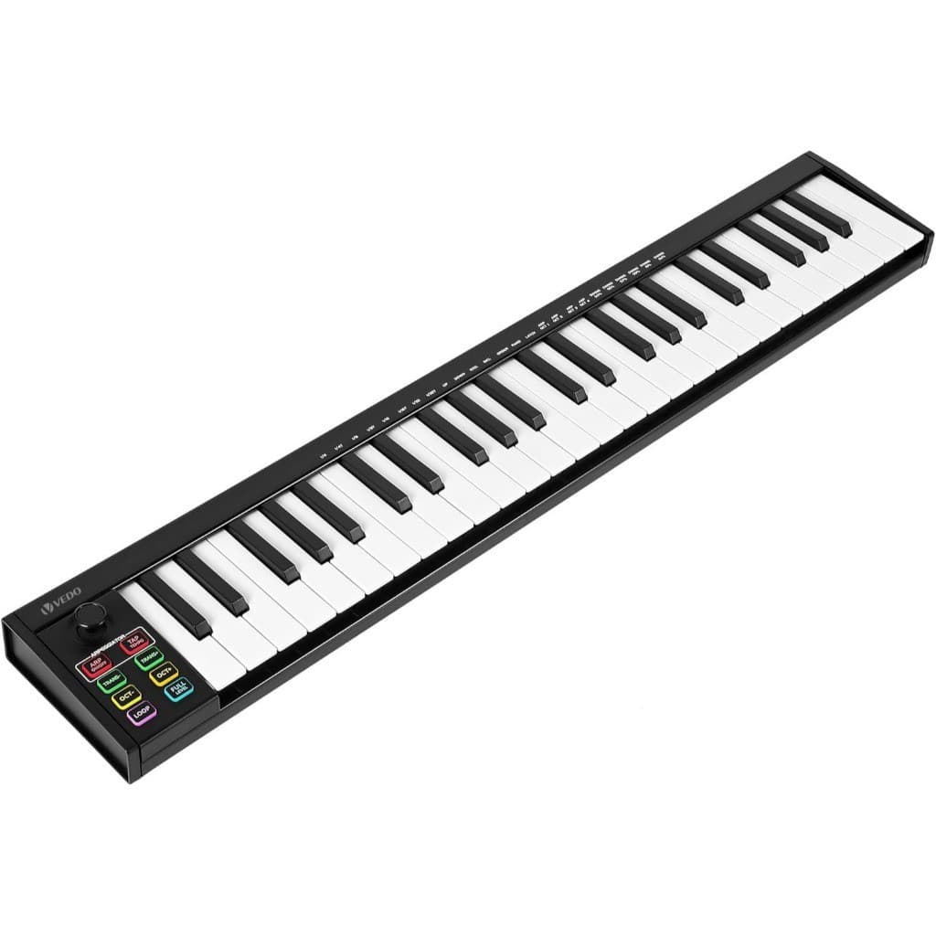 Teclado MIDI de 49 teclas, controlador MIDI USB, teclado em ABS com integração para DAW, 8 pads de bateria,