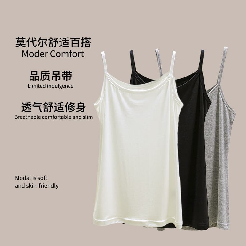 Modal pequena camisola feminina primavera verão curto topo preto branco exterior usar fino sem mangas camisa de fundo in