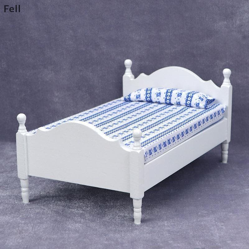 [Fel] 1 Peça Decoração DIY 1 : 12 Casa De Bonecas Em Miniatura Branca Cama De Solteiro Modelo De Móveis Quarto Cena Bone
