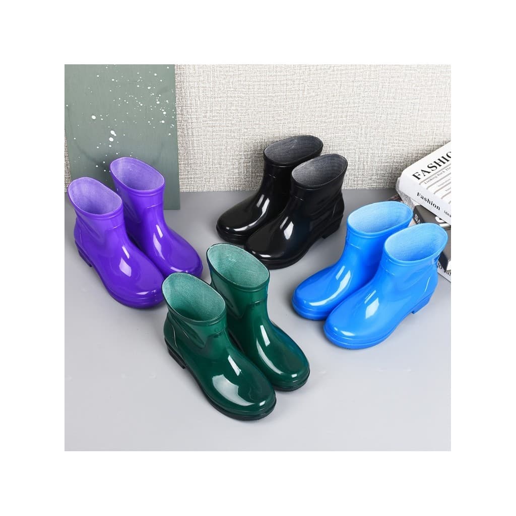 Botas de chuva de tubo curto femininas cor sólida mais veludo sapatos de água curtos botas de chuva único tubo sapatos d