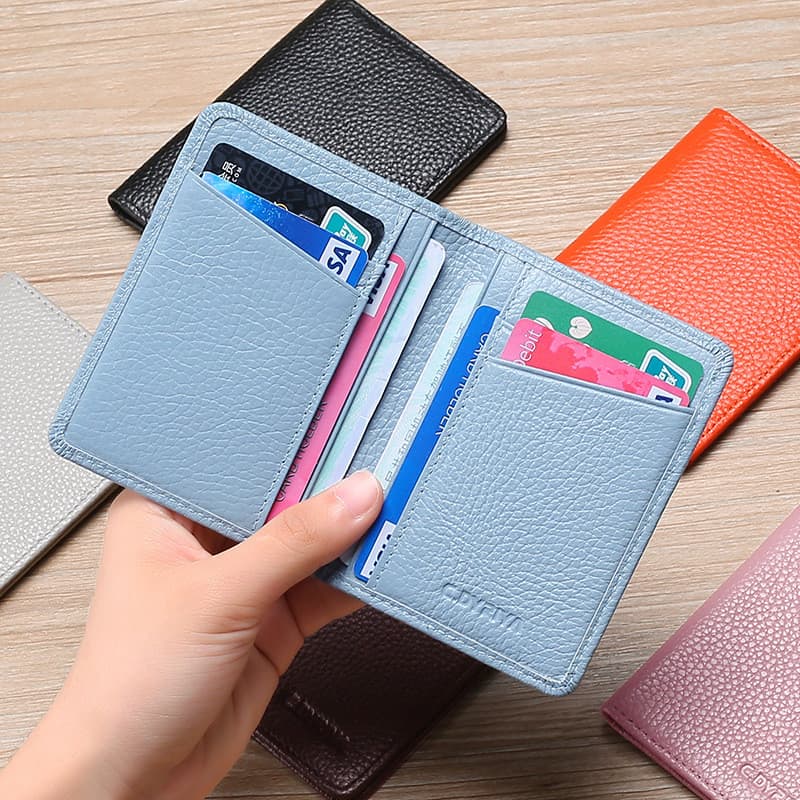 Porta-cartões de couro genuíno masculino ultrafino com slot para vários cartões porta-cartões Anti-desmagnetização porta