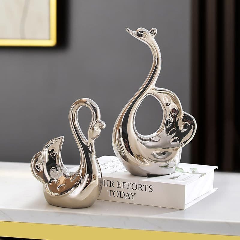 Estátuas De Cerâmica ELEGANTZ Swan Art – 2 Peças De Decorações Modernas De Prateleiras De Mesa Central Para Sala De Esta