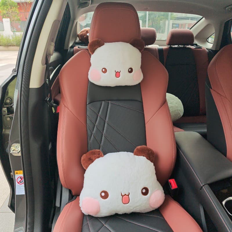 Casal Panda Bubu E Yier Pelúcia Carro Pescoço Travesseiro Proteção Encosto Lombar Almofada De Cabeça Do Acessórios Prese