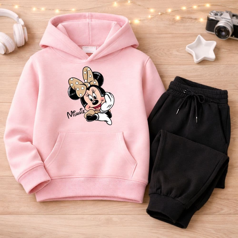 Conjunto moletom infantil e juvenil minnie blusa de frio canguru capuz e bolso