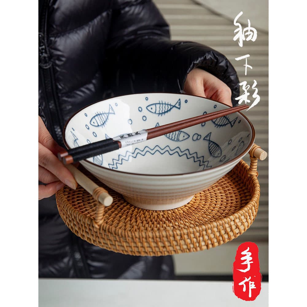 Estilo japonês quatro estações pequenos utensílios de mesa frescos Underglaze cor 8-Polegada Ramen tigela de sopa cerâmi