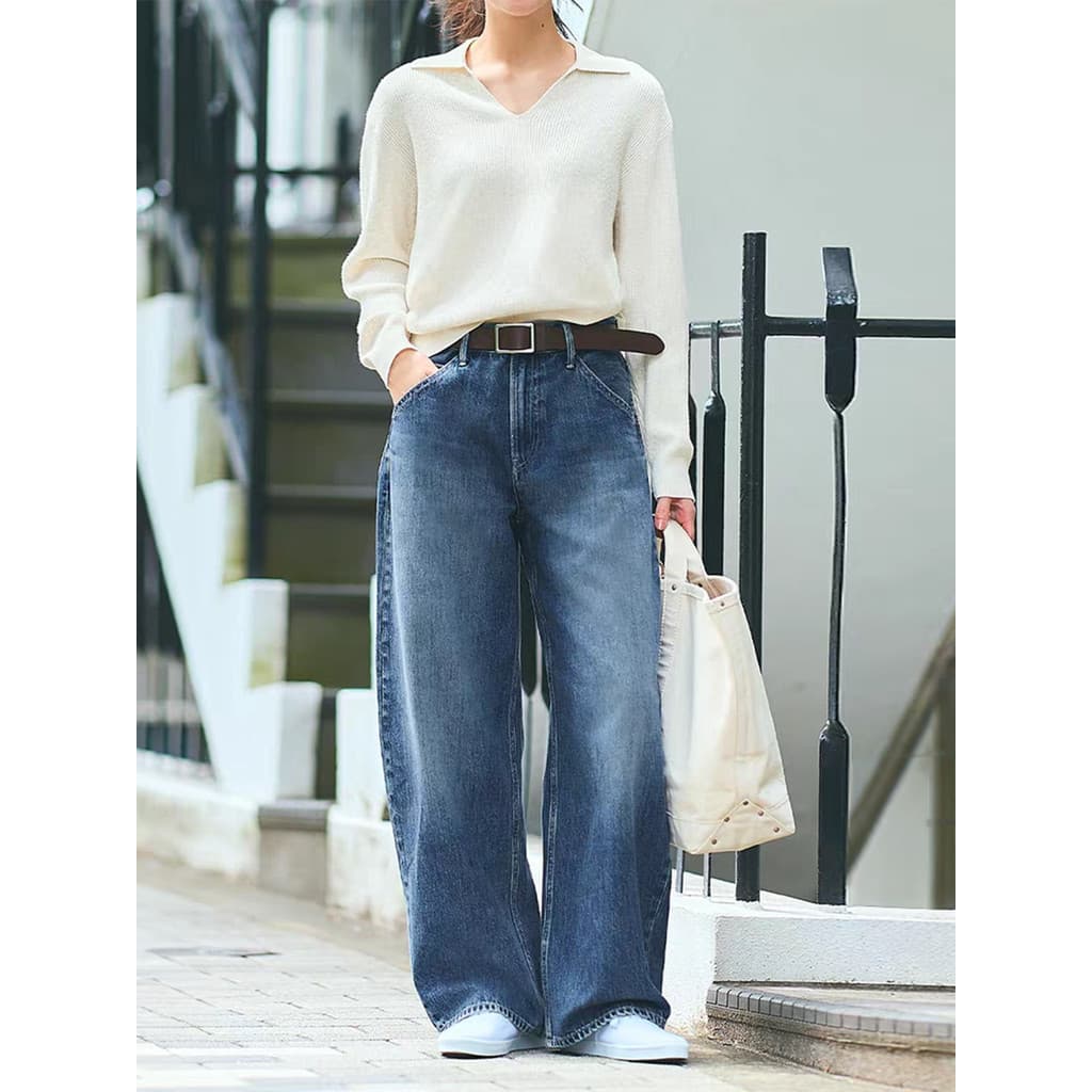 Site Oficial 299!Calça Jeans feminina masculina de perfil solto/calça de foice de cintura alta produtos lavados calças c