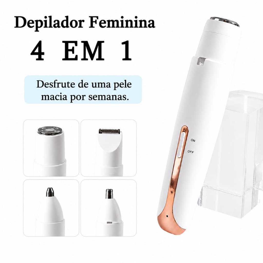 Depilador Elétrico Feminino 4 em 1 Barbeador Aparador de Pelos Corporais Nariz e Sobrancelhas Recarregável