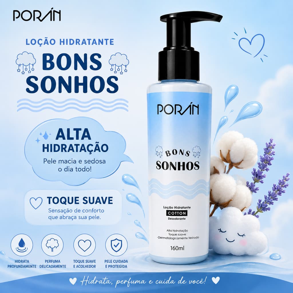 Loção Hidratante Desodorante Algodão Corporal Poran