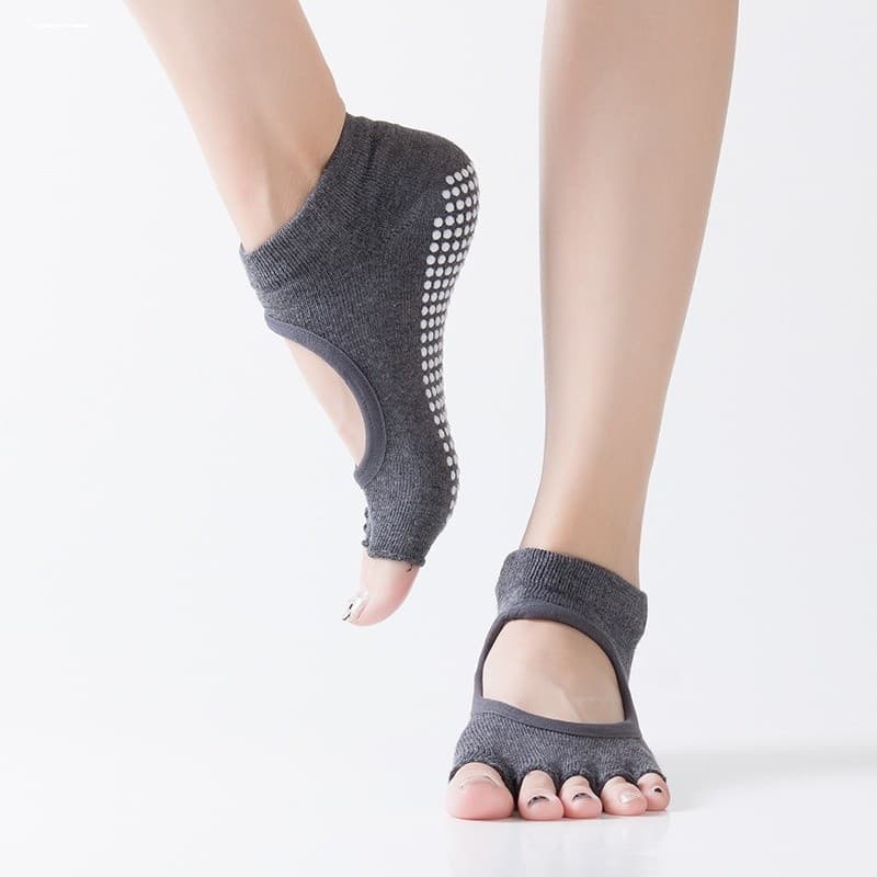 Meias de yoga antiderrapante feminino Pilates sapatos de cinco dedos outono inverno esportes internos Fitness dança yoga