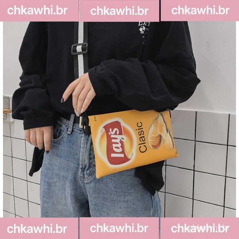 Bolsa Transversal Feminina com Estampa de Batatas Fritas, Mini Bolsa de Lona com Estampa de Desenho Animado, Adequada pa