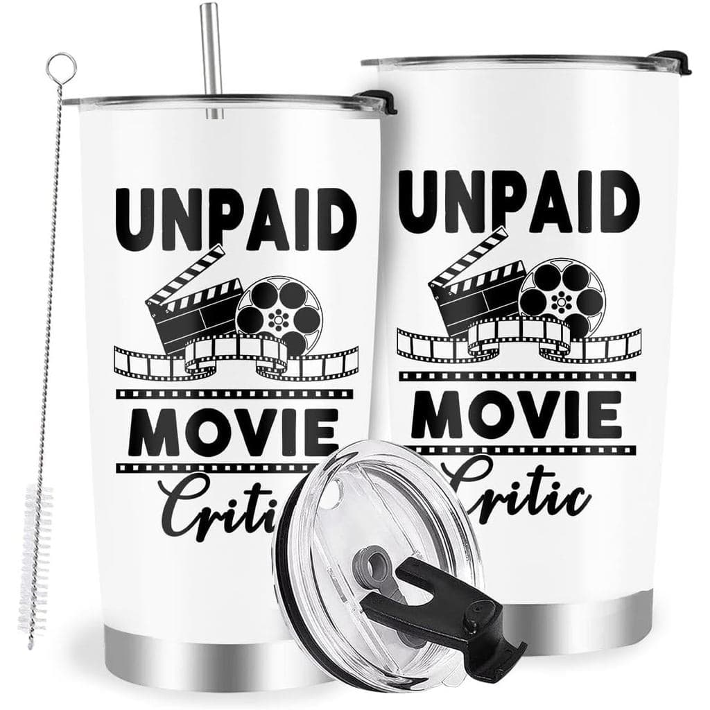 Presentes para Críticos de Cinema, Presentes para Amantes de Cinema, Copo Térmico de Aço Inoxidável com Tampa e Canudo 2