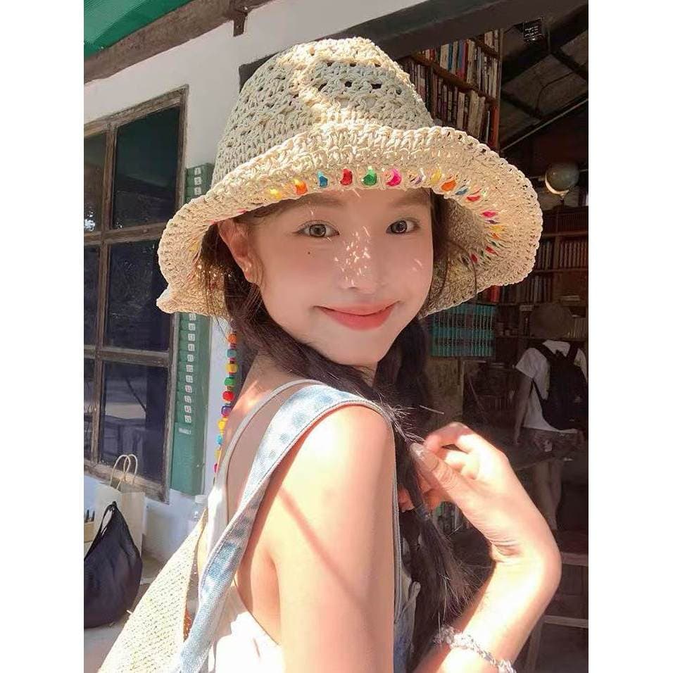 boné feminino bone feminino Novo estilo Hyuna colorido grânulo balde chapéu verão beira-mar chapéu de palha feminino gr