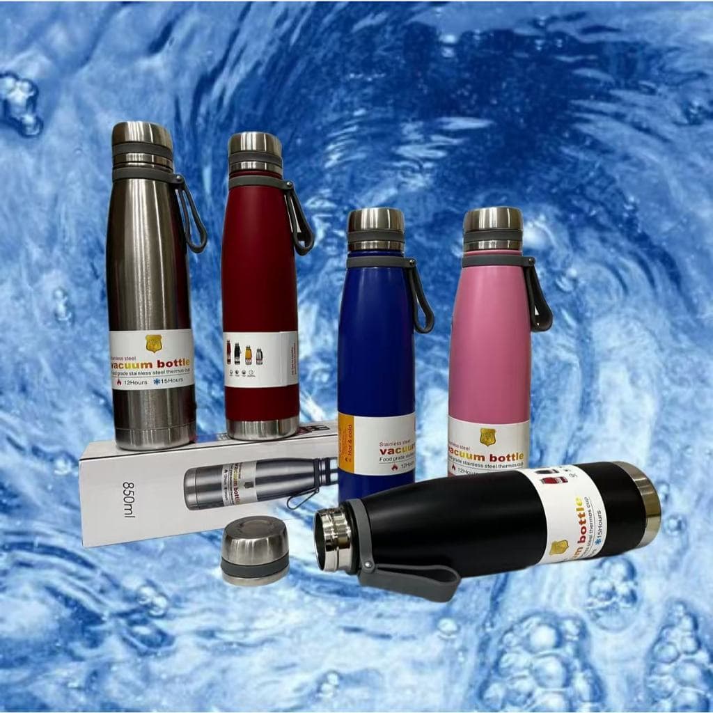 Garrafa Térmica 850ml Inox 304 Vácuo 12H Quente 15H Frio  Garrafa Água Café Alça Academia  Viagem