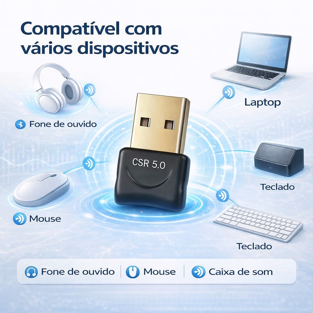 Adaptador Bluetooth 5.0 USB Transmissor de Áudio Sem Fio para Notebook e Carro XIMING