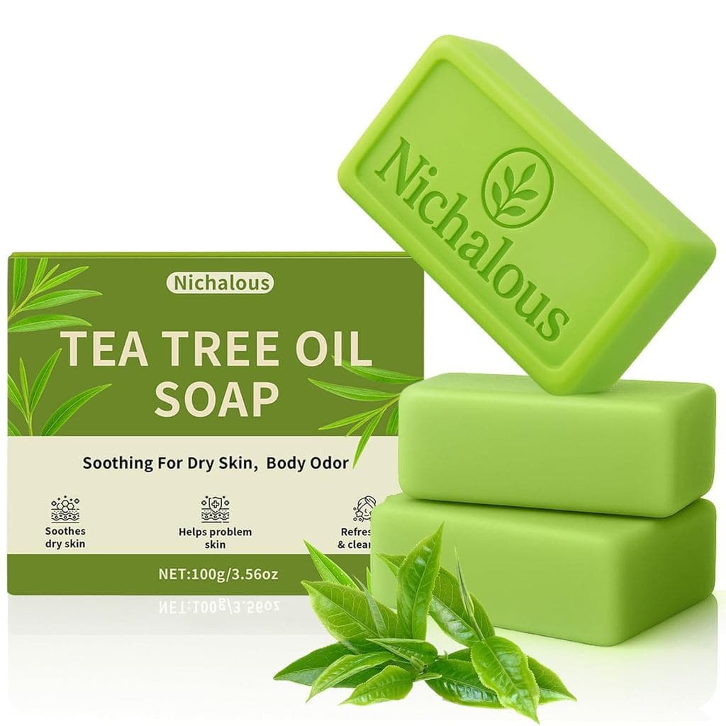 3 Peças de Sabonete de Tea Tree, Sabonete Corporal Purificante com Óleo de Tea Tree e Óleo de Coco, Limpador Suave para
